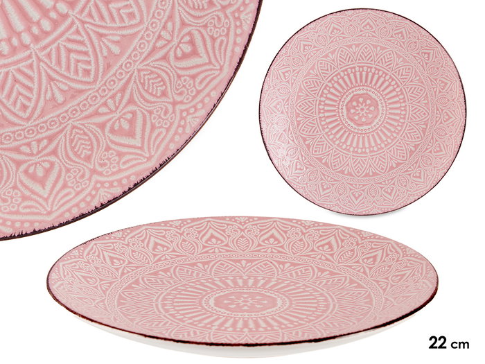 Vessia Plat à dessert à reliefs rose 22 cm en grès, compatible lave-vaisselle et micro-ondes (Set de 24) Vessia Plat à dessert à reliefs rose 22 cm en grès, compatible lave-vaisselle et micro-ondes (Set de 24)