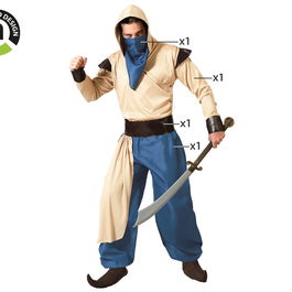 Costume Arabe Homme Adulte Taille XS-S, Bleu avec Ceinture et Foulard de Tête - Pantalon et Chemise en Polyester