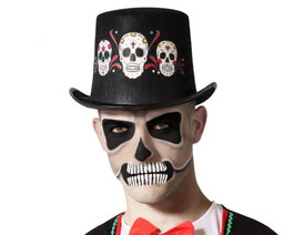 Atosa Sombrero Chistera Negro con Calaveras para Muerte Mexicana