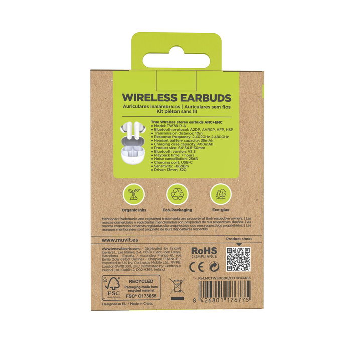 Écouteurs in Ear Bluetooth Muvit for Change Blanc