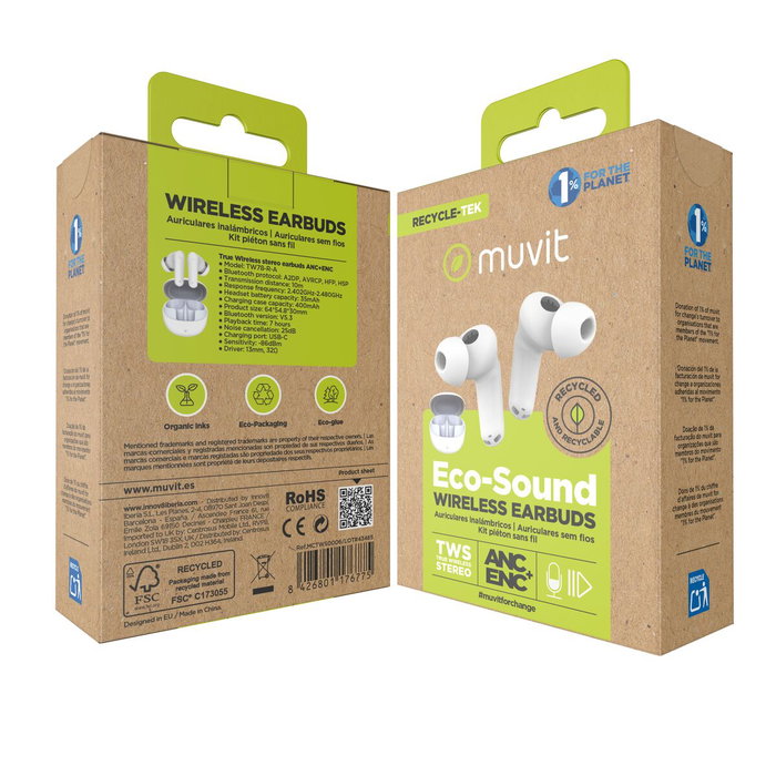 Écouteurs in Ear Bluetooth Muvit for Change Blanc