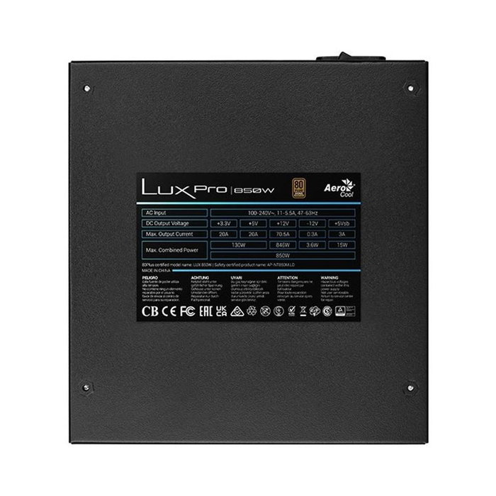 Aerocool LUXPRO850 Alimentation PC Gaming 850 W 80 PLUS Bronze ATX Noir Ventilateur 14 cm