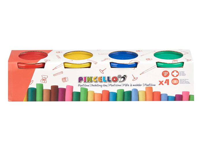 Pincello Lot de 4 Pâtes à Modeler 100g Chacune - Plastique, 29x7x7 cm, Couleurs Variées (Set de 12)