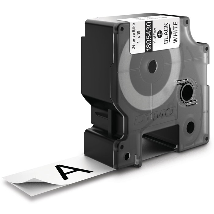 Dymo Rhino Coloured Vinyl Noir sur Blanc 24 mm x 5,5 m