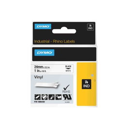 Dymo Rhino Coloured Vinyl Noir sur Blanc 24 mm x 5,5 m