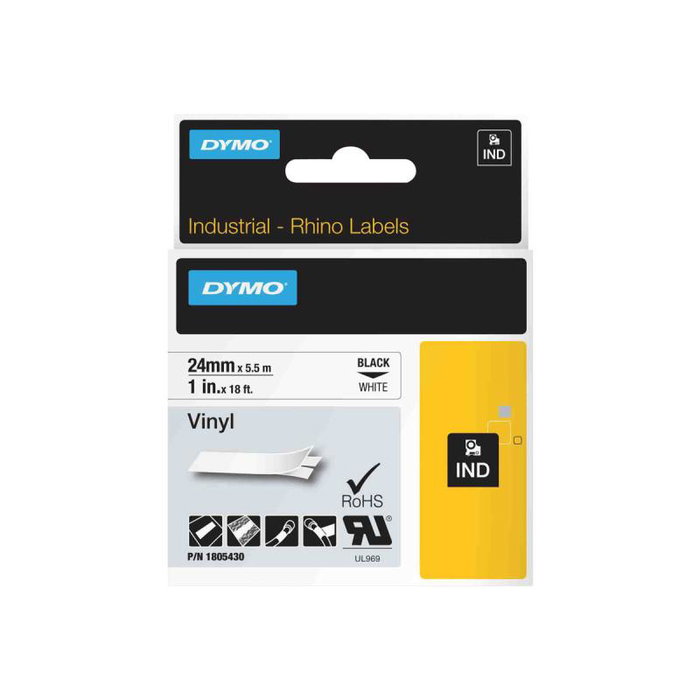 Dymo Rhino Vinyl Couleur Blanc et Noir 1805430, Ruban d'étiquetage
