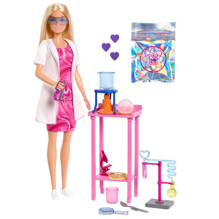 MATTEL Barbie Muñeca Cientifica, Poupée Barbie Scientifique avec Blouse et Accessoires pour Expériences, pour Enfants de 3 Ans et Plus MATTEL Barbie Muñeca Cientifica, Poupée Barbie Scientifique avec Blouse et Accessoires pour Expériences, pour Enfants de 3 Ans et Plus