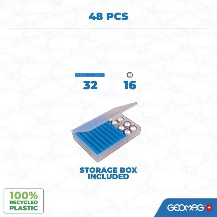 Geomag Classic - Jeu de construction magnétique - 48 pièces - Tiges et sphères - Structures 2D/3D à l'infini - À partir de 3 ans