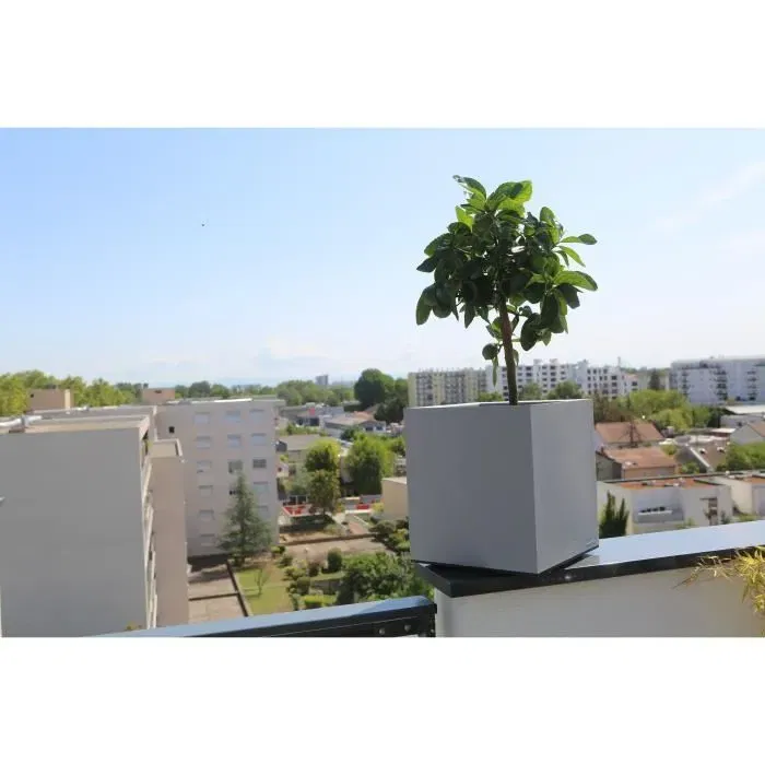Riviera Bac à Fleurs Carré 40x40 cm Plastique Granit - Couleur Stone - Rétention d'Eau - Fabriqué en France - 100% Recyclable