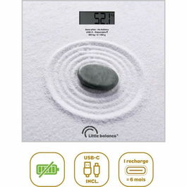 Little Balance - Pèse-personne Zen rechargeable USB-C, Plateau verre trempé 28x28 cm, Écran LCD, 180 kg max, 100 g de précision, Matière recyclée