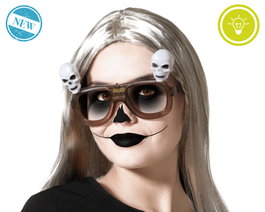 Atosa Lunettes de Crâne Blanches avec Lumière pour Déguisements Gothiques Gris