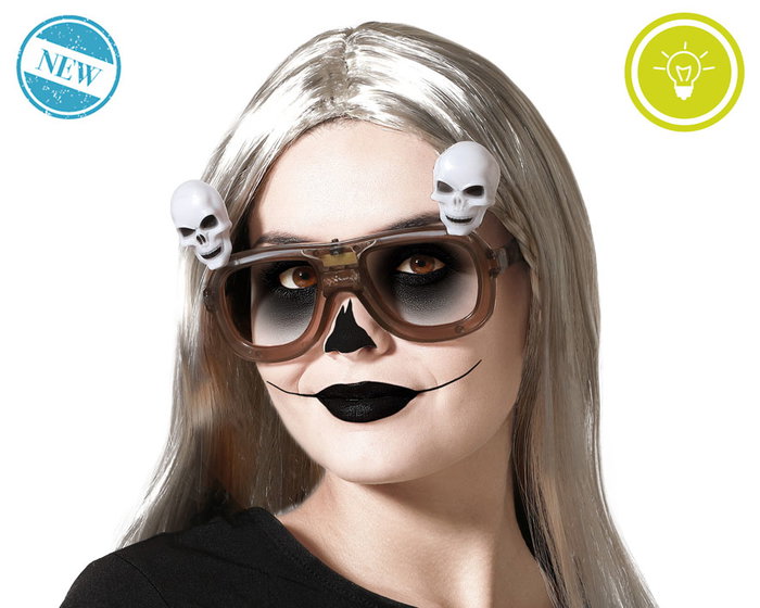 Lunettes de calaveras blanches lumineuses pour déguisements gothiques et Halloween Lunettes de calaveras blanches lumineuses pour déguisements gothiques et Halloween