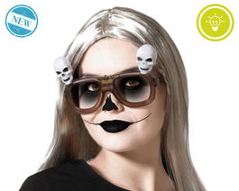 Accessoire Halloween - Lunettes de crânes lumineuses pour déguisement gothique, squelette ou catrina
