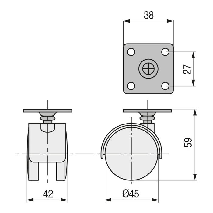 Q&Q Roue Pivotante Modèle Kelly Ø45 Double Jante Plastique Noir Sans Frein Q&Q Roue Pivotante Modèle Kelly Ø45 Double Jante Plastique Noir Sans Frein