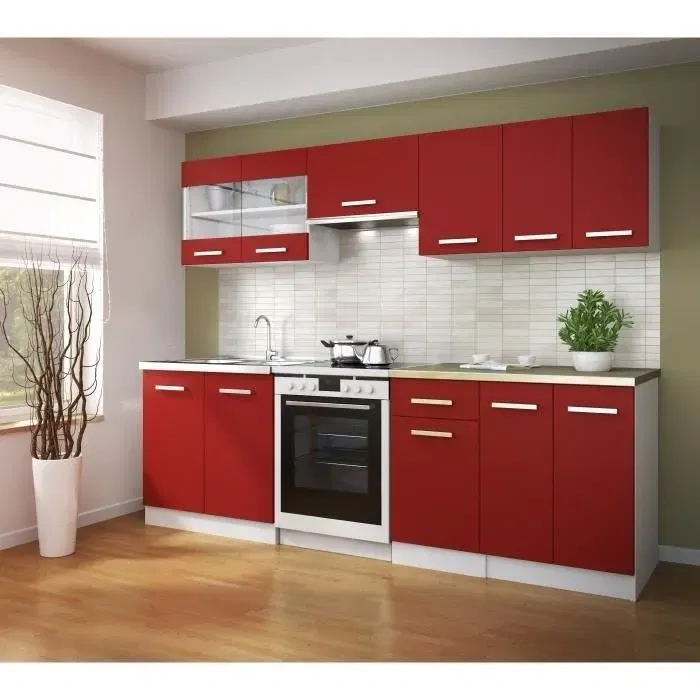 ULTRA Meuble haut de cuisine avec portes vitrées, 80 cm de large, en panneaux de particules mélaminé rouge mat, style contemporain, fabrication européenne