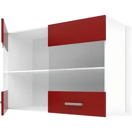 ULTRA Meuble haut de cuisine avec portes vitrées, 80 cm de large, en panneaux de particules mélaminé rouge mat, style contemporain, fabrication européenne