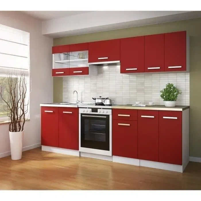 ULTRA Meuble haut de cuisine avec portes vitrées, 80 cm de large, en panneaux de particules mélaminé rouge mat, style contemporain, fabrication européenne