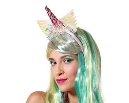 Atosa Diadema de licorne avec aile iridescente et corne rose