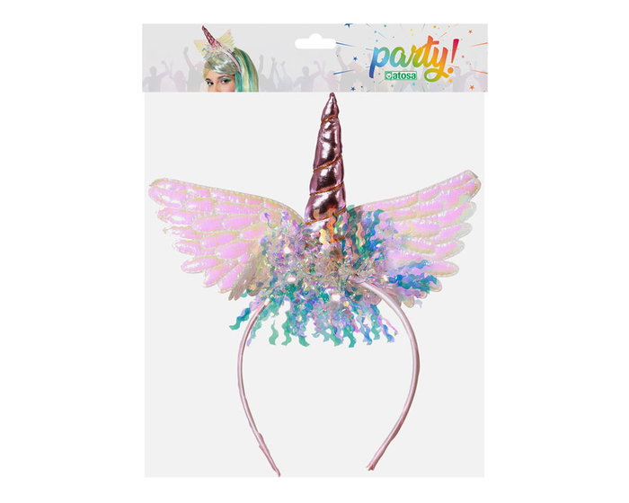 Atosa Diadema de licorne avec aile iridescente et corne rose