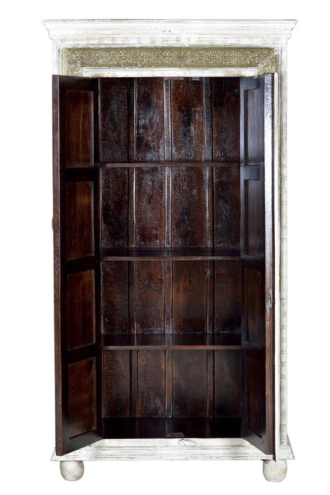 GINER Y COLOMER Armoire en Bois de Manguier Blanc Vieilli avec Finition Craquelé et Détails en Bronze