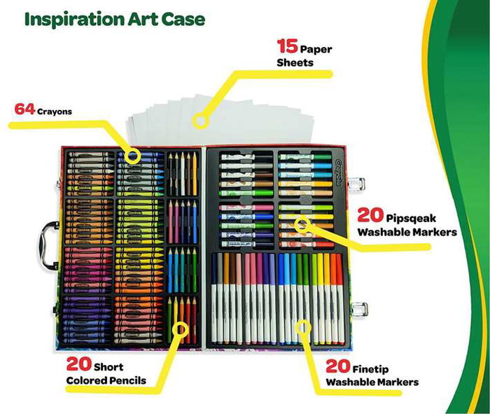 Crayola Mallette artiste arc-enfant Arc-en-ciel 140 pièces 9, plastique, 9,5x4x28 cm