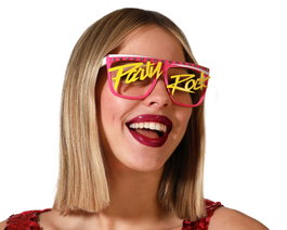 atosa Lunettes Roses Party Rock avec texte jaune pour fêtes et festivals