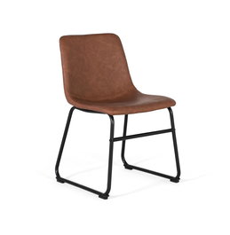 GINER Y COLOMER Lot de 4 chaises capitonnées en PU marron avec structure en acier noir, design élégant, dossier et assise rembourrés