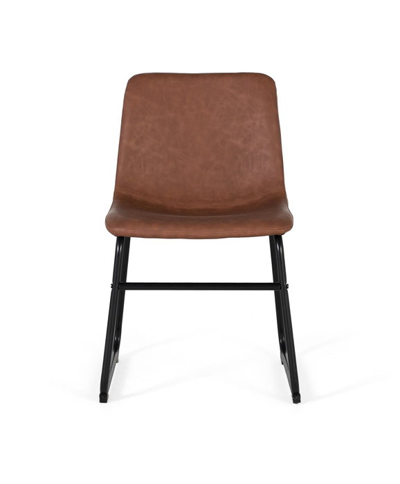 GINER Y COLOMER Lot de 4 chaises capitonnées en PU marron avec structure en acier noir, design élégant, dossier et assise rembourrés