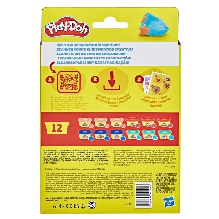 Play-Doh Pack de 12 pots L'Imagination en fête, pâte à modeler 28 g avec autocollants, loisirs créatifs pour enfants dès 2 ans, cadeau