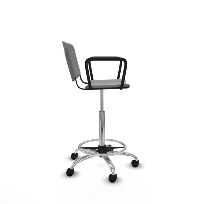 Tabouret Taburete Robledo Pivotant Chlorure de polyvinyle Gris clair Structure chromée Accoudoirs fixes Sans appui-tête Roulettes en nylon 50 mm