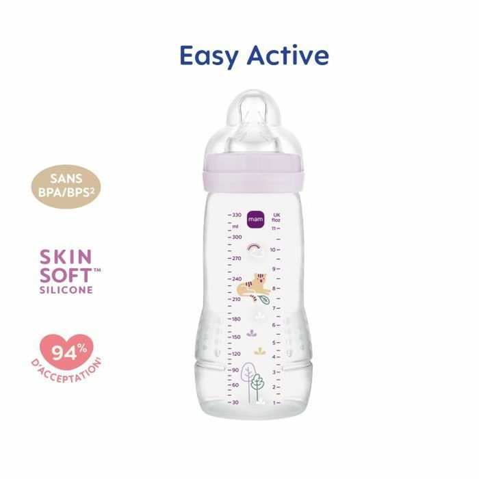 Mam Biberon Easy Active 330 ml Lilas Tétine Débit Rapide