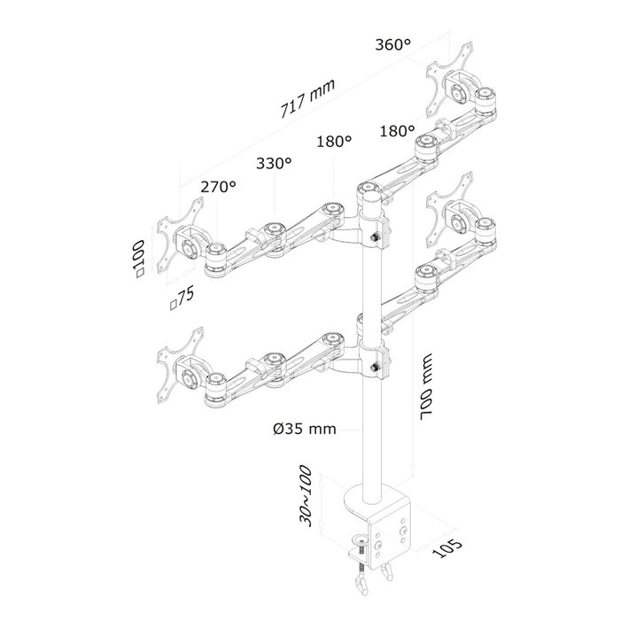 Support de table d'écran Neomounts FPMA-D935D4 Argenté 27"