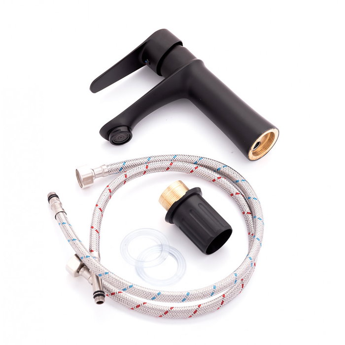 Robinet de lavabo classique monomando noir, eau chaude-froide, bec bas