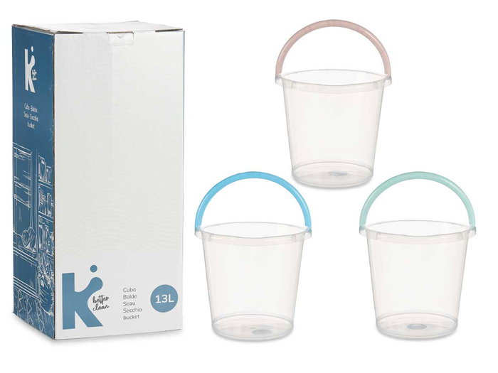 ARTE REGAL Seau en Plastique Transparent 13 L avec Poignée, Assortiment 3 Couleurs