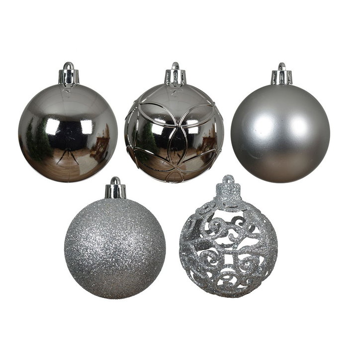 Decoris Lot de 35 boules de décoration pour sapin de Noël, argent, ø6 cm Decoris Lot de 35 boules de décoration pour sapin de Noël, argent, ø6 cm