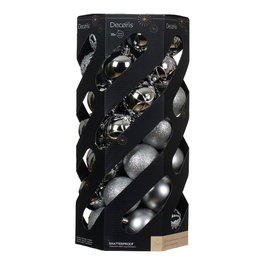 Decoris Lot de 35 boules de décoration pour sapin de Noël, argent, ø6 cm