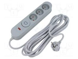 PLASTROL Bloc multiprise parafoudre avec 3 prises, gris