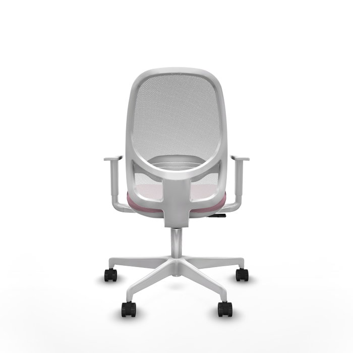 Chaise Cilanco Synchro 3 positions tissu Rose Maille Blanc Structure polyamide blanc Accoudoirs blancs Sans appui-tête Roulettes 65mm nylon