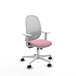Chaise Cilanco Synchro 3 positions tissu Rose Maille Blanc Structure polyamide blanc Accoudoirs blancs Sans appui-tête Roulettes 65mm nylon