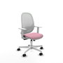 Chaise Cilanco Synchro 3 positions tissu Rose Maille Blanc Structure polyamide blanc Accoudoirs blancs Sans appui-tête Roulettes 65mm nylon