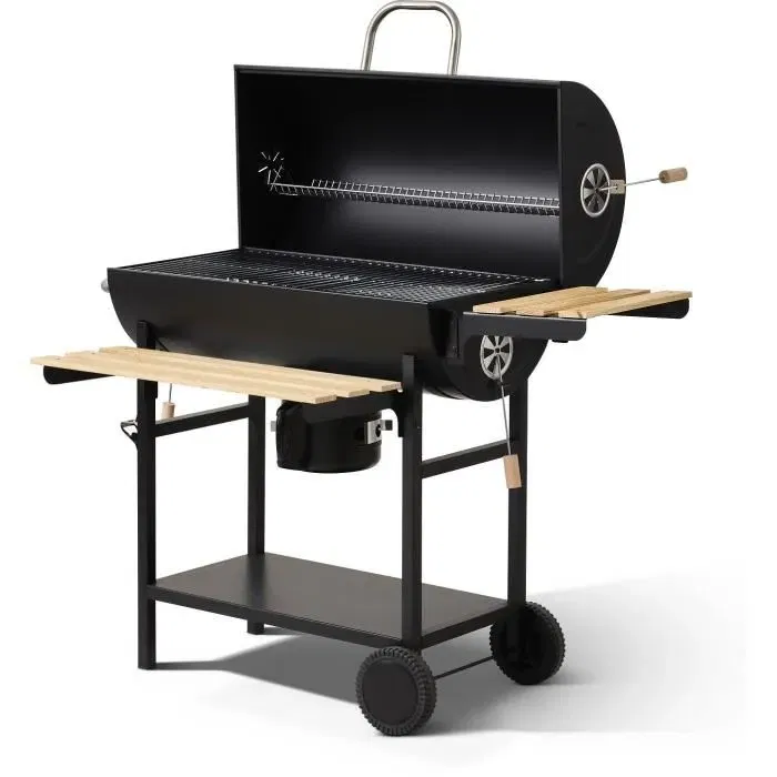 Cookingbox Barbecue à Charbon MIKE EVOLUTION - 115x66x106 cm - Surface de Cuisson 71x35 cm - 2 Grilles Acier Chromé - Noir