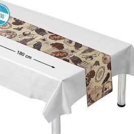 Nappe de chemin de table Halloween 180 x 35 cm orange et noir à motifs festifs pour décoration de table