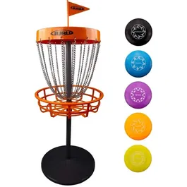 Schildkröt Set de Jeu Mini Basket Disc Golf 6 Guru - 5 Mini-Disques, Panier (70 cm), Jeu Intérieur et Extérieur jusqu'à 5 Joueurs