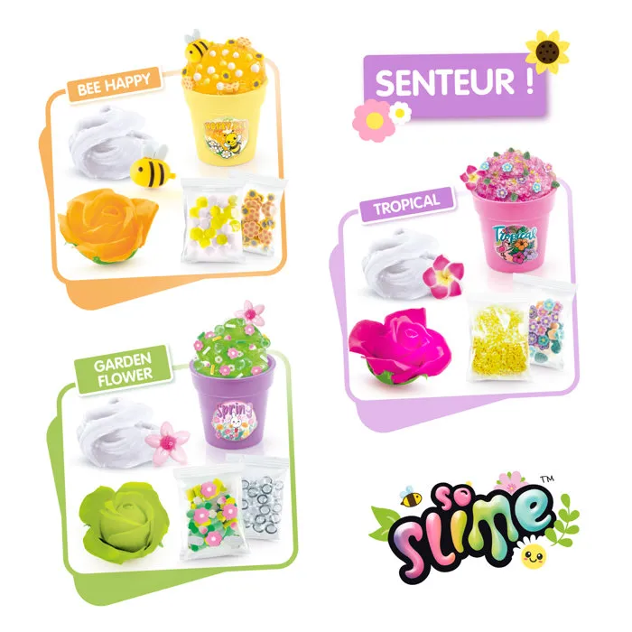 Canal Toys SSC 418 So Slime Flower - 3 Pots de Slime Parfumée avec Décorations et Charms - Jouet Créatif dès 6 Ans