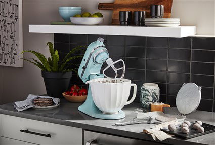 Kitchenaid 5KSM2CB5PWS Bol en céramique blanche avec poignée, motif exclusif, léger, micro-ondes, four et congélateur