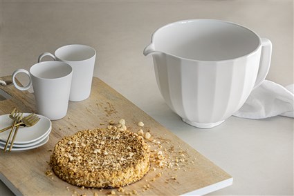 Kitchenaid 5KSM2CB5PWS Bol en céramique blanche avec poignée, motif exclusif, léger, micro-ondes, four et congélateur