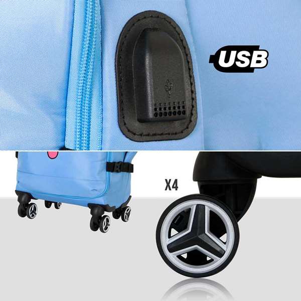 Karactermania Valise Cabine 4 Roues Souple Lilo & Stitch Face - 55 x 40 x 20 cm - Port USB - Cierre TS Lock - Polyester