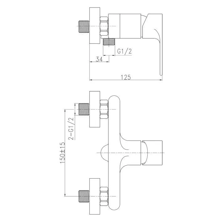 Edouard Rousseau - Mitigeur de douche moderne, bec douchette, cartouche céramique Ø 35 mm, entraxe 150 mm, laiton, gris - Garantie 5 ans