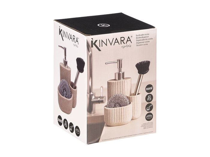 Kinvara Distributeur de savon pour cuisine avec éponge et brosse crème 13x19x11 cm (Set de 12)