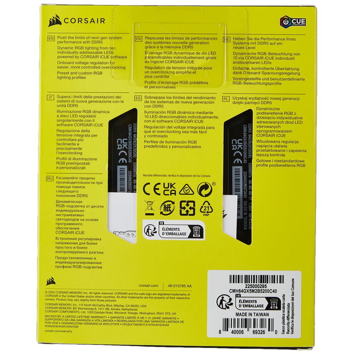 Mémoire RAM Corsair 1867488 64 GB DDR5 5200 MHz CL40 Mémoire RAM Corsair 1867488 64 GB DDR5 5200 MHz CL40